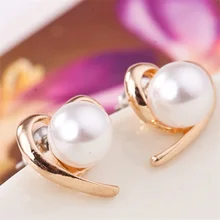 2016 New Fashion Jewelry Wholesale Factory Supplier Rose Gold Colour Pearl Stud Earrings For Women e0150