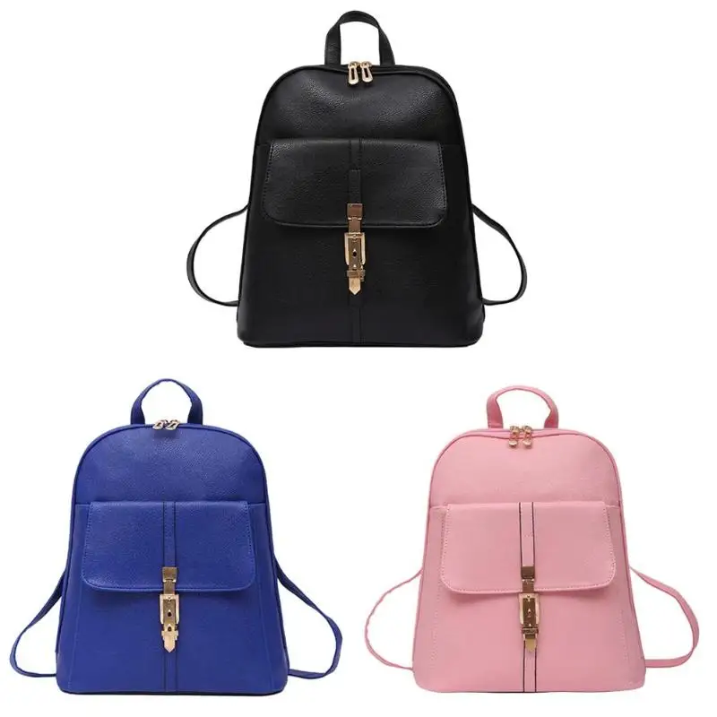 

2017 Casual Atent PU Leather Women's Backpack Solid Schoolbag Female Backpacks Women Preppy Style High Quality Brand