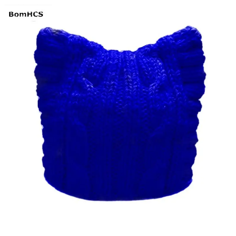 BomHCS, ручная работа, вязаная женская шапка с кошачьими ушками - Цвет: Синий
