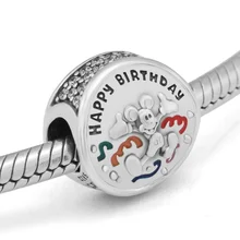Подходит для Pandora Charms браслеты мышь Happy бусины на день рождения 925 пробы-серебро-ювелирные изделия