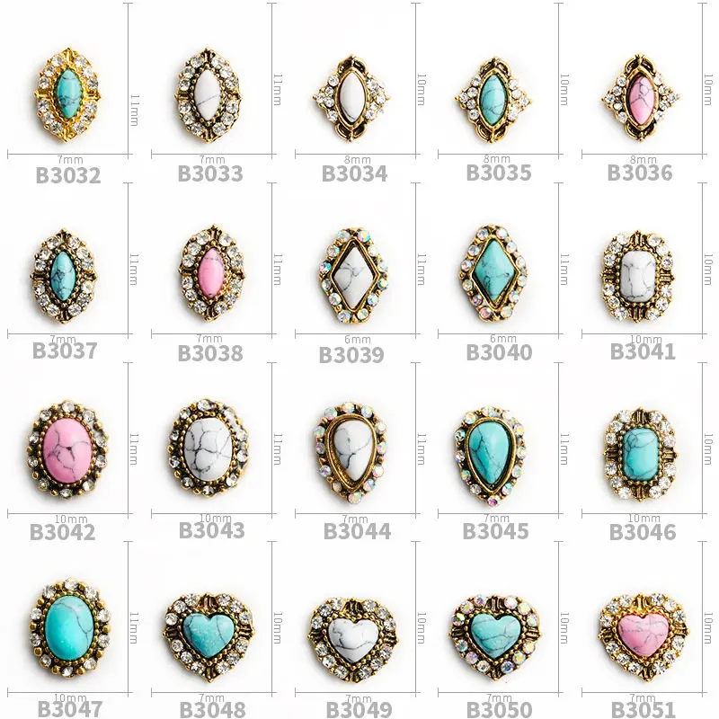 

20pcs/lot Oval/drop/Heart Marble texture 3D Alloy Nail Art Rhinestone metal manicure nail accessories DIY Nail Decoration charms