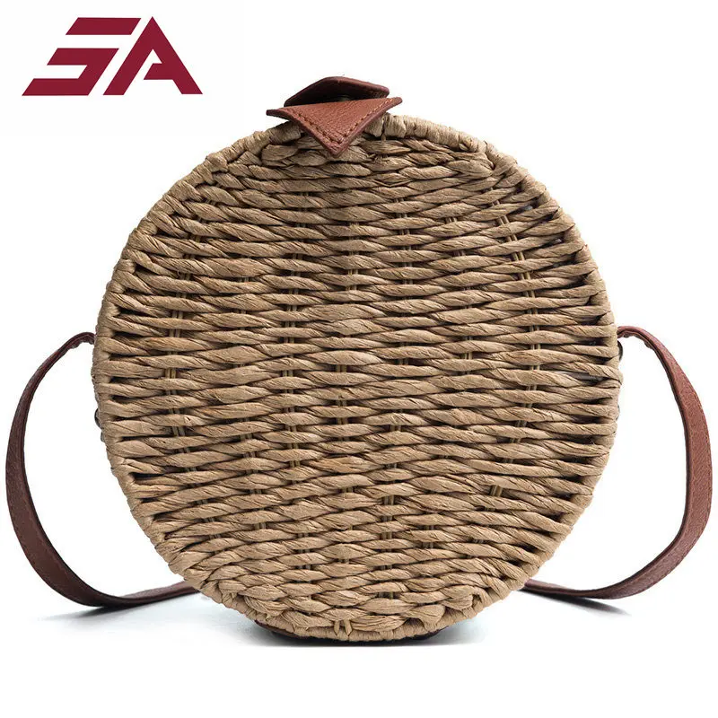 

SA 2018 New Summer Straw Bags Women Woven Cross Body Bag Bali Round Beach Circle Bag Knitting Handbag for Lady