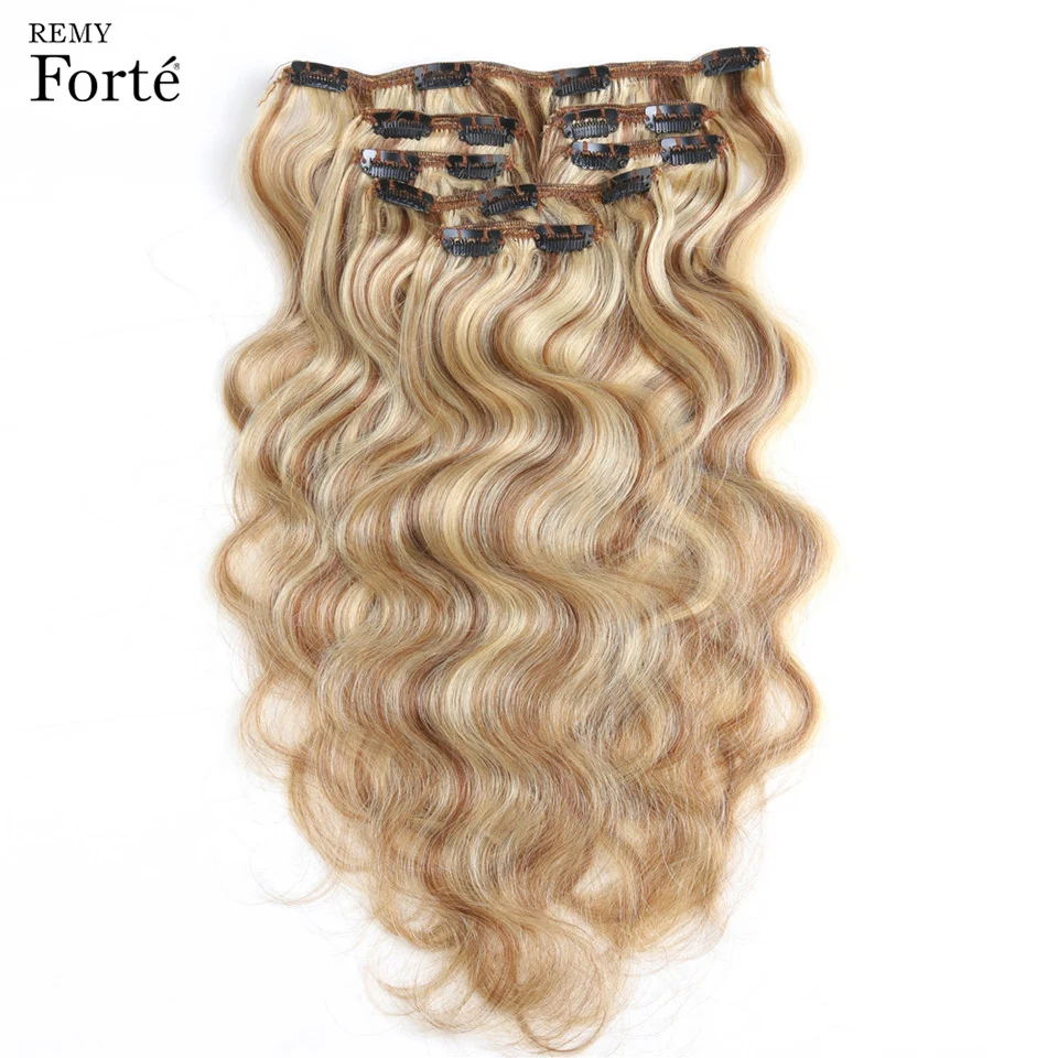 

Remy Forte Clip In Human Hair Extensions P6/13 Piano Color Blonde Human Hair Clip 7 Pcs 115g Clip-In Full Head Body Hair Clip