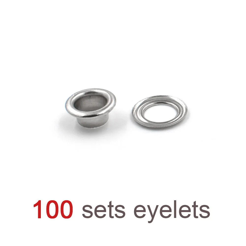 100 eyelets Заклепки. Кнопки. Одежда и аксессуары. Шитье, ремонт. Металлический поры. Инструмент для установки люверсов. Пресс-форм. Инструмент для ушей. Металлические люверсы - Цвет: 100 eyelets