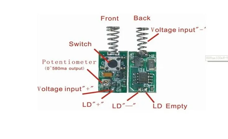 808nm100mW-500mW Laser Diode Driver Constant current reverse protection