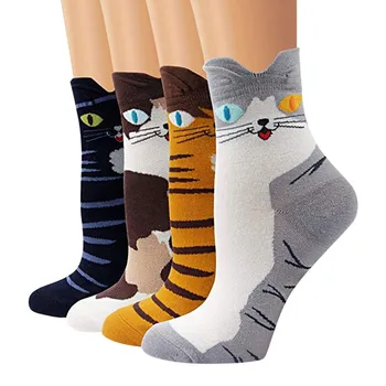 

Women Students Funny 4PCS Socks Cute Cartoon Fun Funky Cat Warm Ladies Sock Mulheres Estudantes Meias Engraadas #30