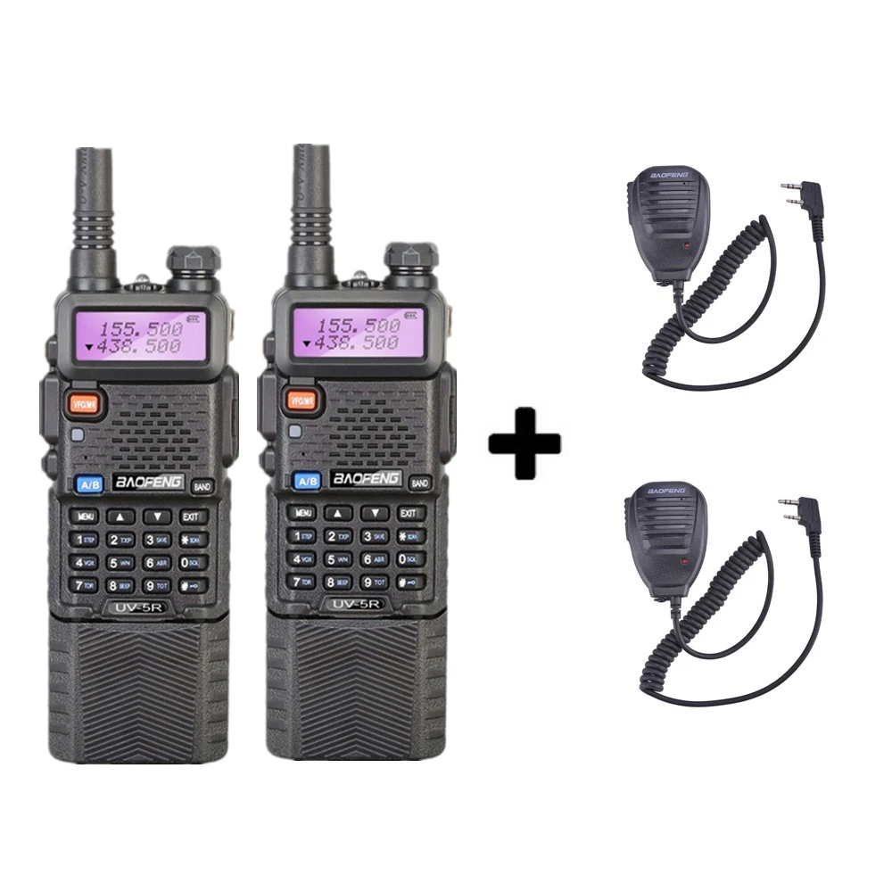 2 шт Baofeng UV-5R 3800 мАч дальняя рация 10 км Двухдиапазонная UHF& VHF UV5R Ham Hf трансивер портативная UV 5R радиостанция - Цвет: Add 2 mic speakers