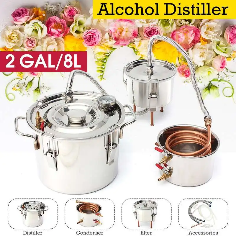 

Durable 10L DIY Home Distiller Moonshine Alcohol Stainless Copper Water Wine Essential Oil Brewing Kit+Thumper keg+Condenser Keg