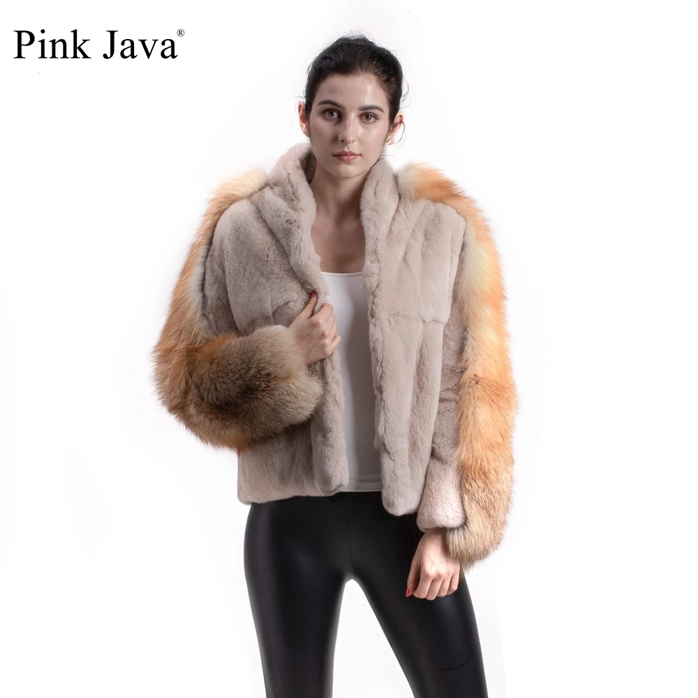 

Pink Java QC8093 FREE SHIPPING 2017 new fashion fur jackets real rex rabbit fur jacket real red fox fur coat women outfit