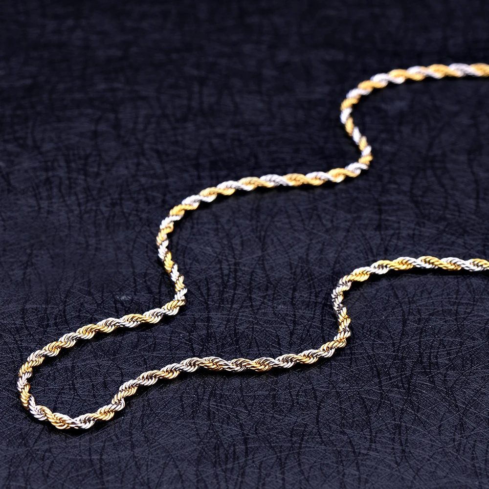 Оптовая продажа 3 мм нержавеющая сталь золотой цвет витая веревка цепочка