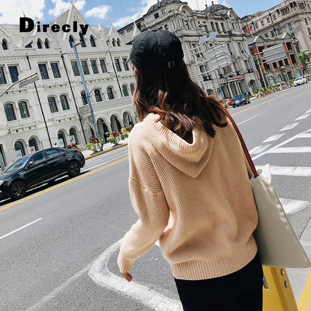 Direcly2018 جديد الخريف والشتاء أزياء البرية الجينز البرية عارضة فضفاض كسول السترة سترة السيدات عارضة معطف بقلنسوة قميص