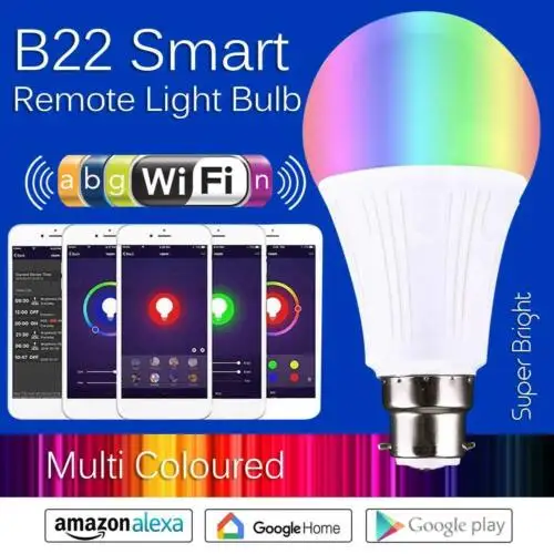 

B22 Smart Bulb Wireless WiFi App Remote Control Light for Alexa Google Home