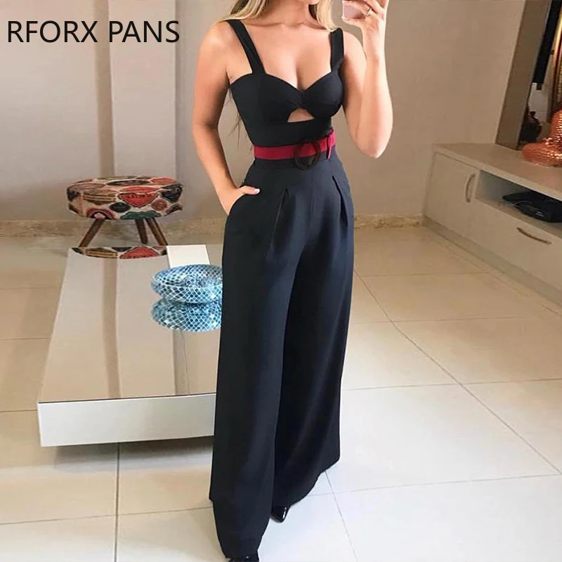 Cut Out Twist Front Wide Leg Jumpsuit Office Lady Casual Look for Women 2019