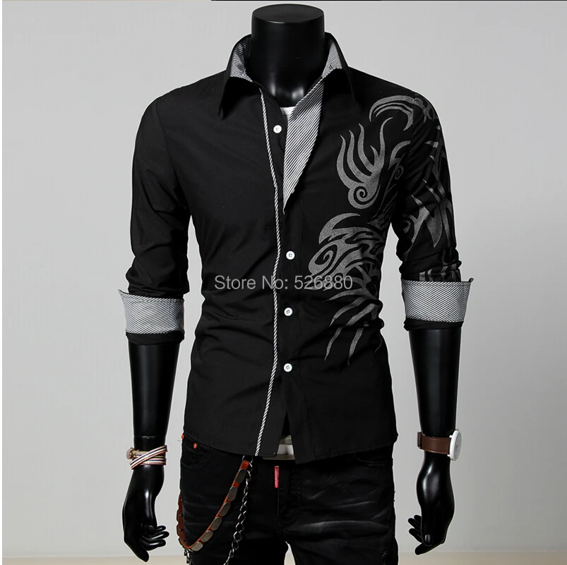 Новые модные рубашки в китайском стиле с принтом дракона, персонализированные мужские тонкие повседневные рубашки с длинными рукавами, 4 цвета, M-3XL
