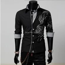 Новые модные рубашки в китайском стиле с принтом дракона, персонализированные мужские тонкие повседневные рубашки с длинными рукавами, 4 цвета, M-3XL