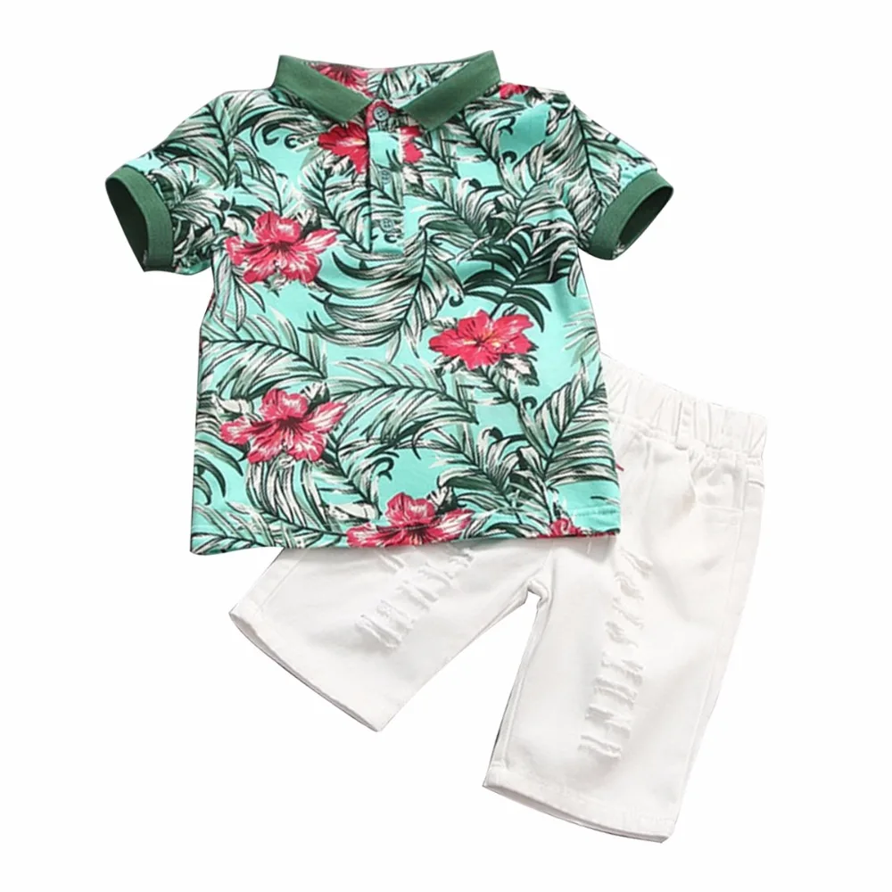 

Puseky Short Sleeve Floral T shirt Boys Clothing Sets 2018 Summer Gentleman Boys Clothes with Short Pants Cute Kids Cloth 2-7T