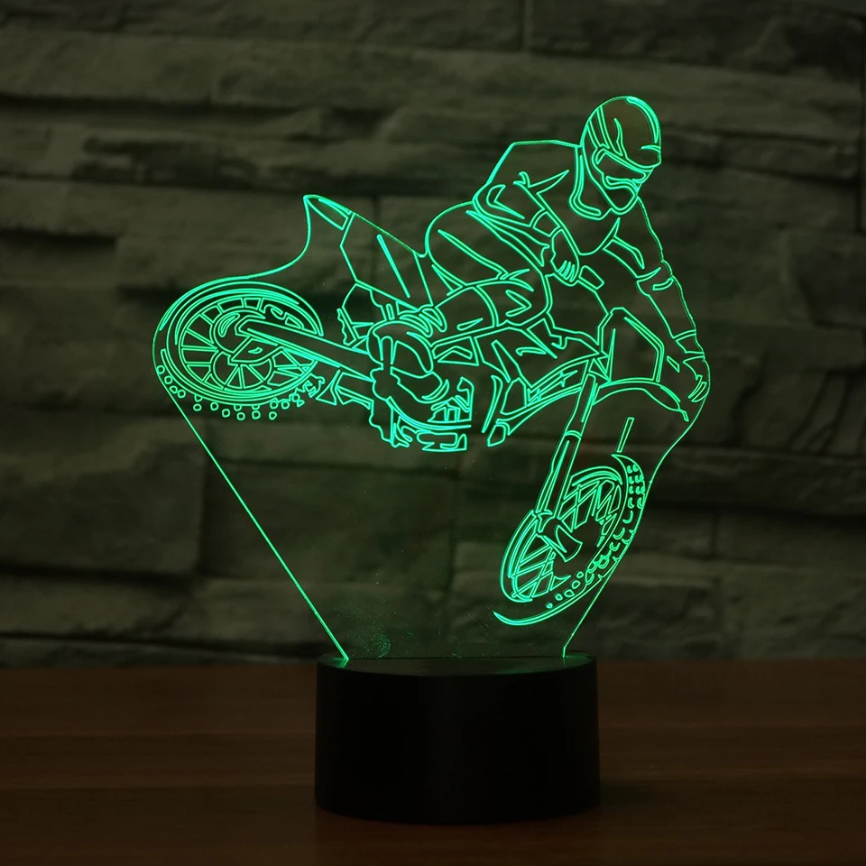 Светодиодный 3D кросс-кантри мотоцикл литье ночник креативный окружающий Настольный светильник домашний декор изменение цвета освещение бумажный фонарик подарок