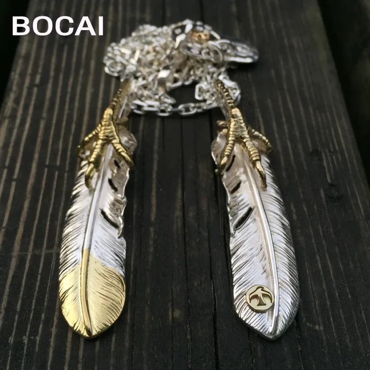

Talon suite gold claw Feather Necklace BOCAI manual engraved too angle chain