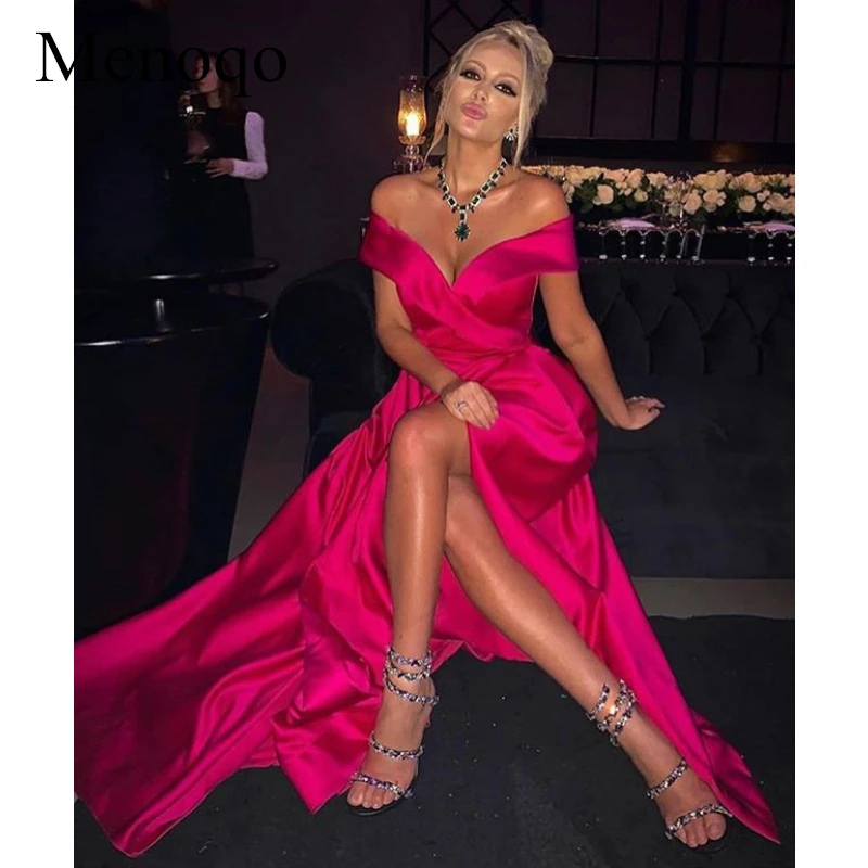 

Vestidos De Gala Sexy Long Prom Dress 2019 Off the Shoulder Side Slit Prom Gowns Red Simple Formal Party Dress