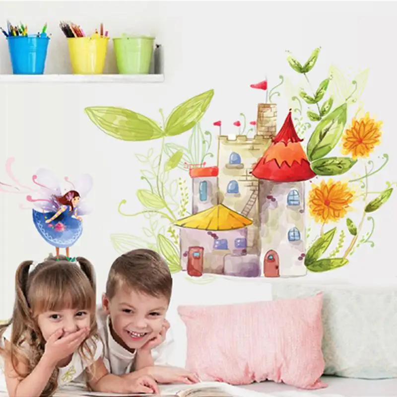 

colorful princess flower fairy wall stickers for kids rooms home decor cartoon wall decals pvc mural art diy posters decoration