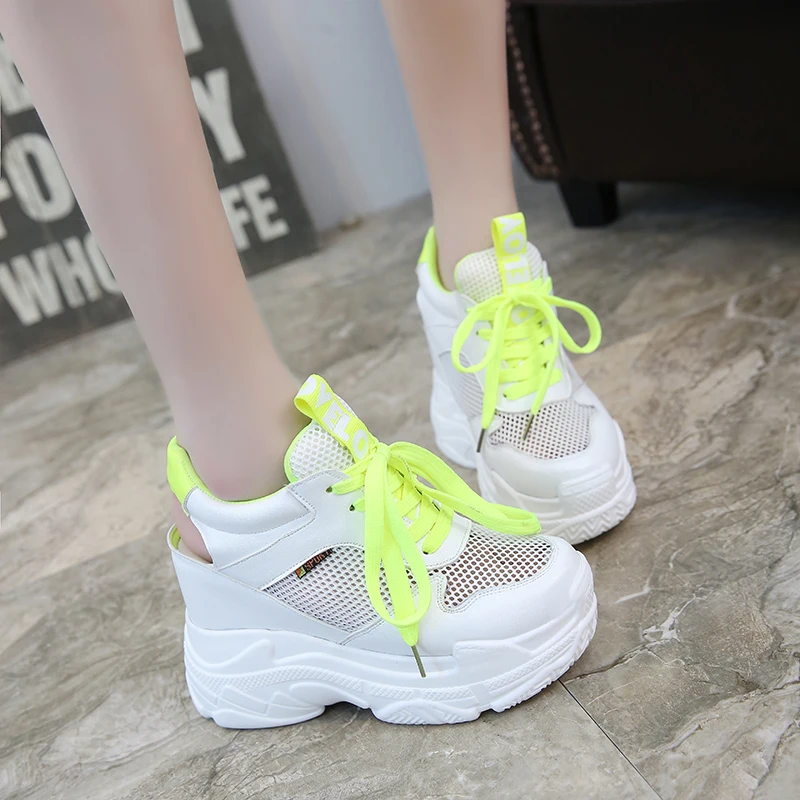 Модная женская спортивная обувь из сетчатой ткани; Повседневная Женская Вулканизированная обувь на высокой платформе; Женская водонепроницаемая обувь из Тайваня;