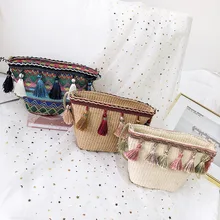 2019 Women Vintage Tassel Rattan Handbag Female Bohemian Summer Beach Straw Bags Lady Weave Bag Handmade Casual Tote Bolsa fashion women bag vintage casual denim handbag lady large capacity jeans tote weave tape creative shoulderbag tassel bag denim