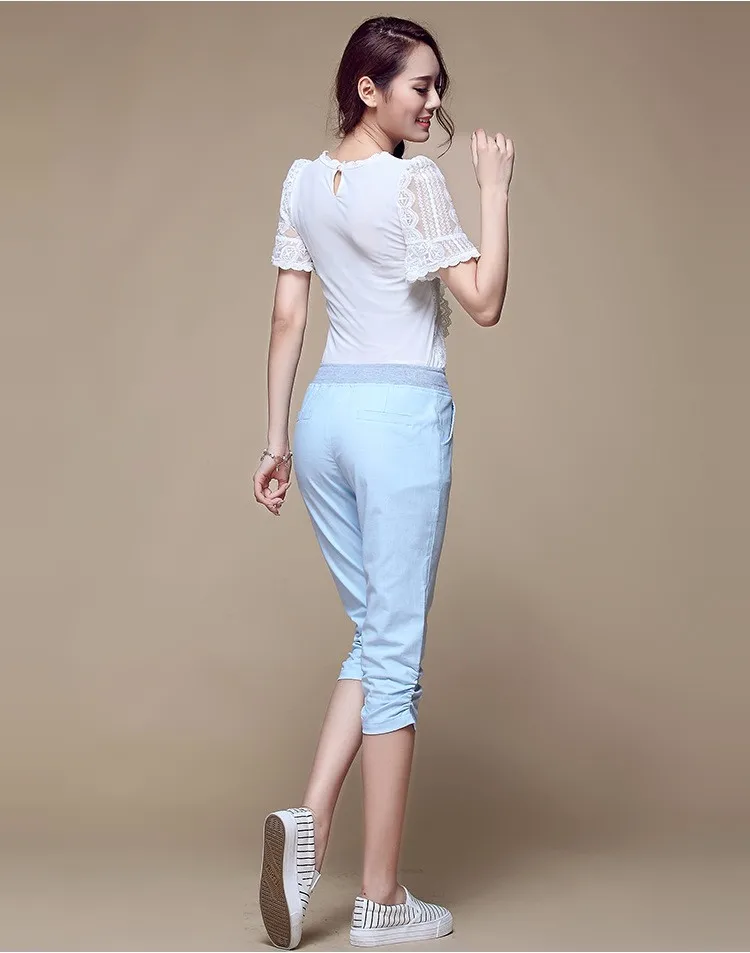 2016 HOT Linen Pants Summer Women Calf Length Harem Pants Casual Drawstring Elastic Waist Pants Plus Size Capris Trousers A164 C