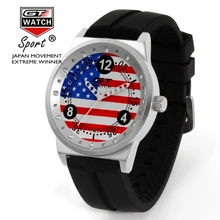 Flag Design Racing GT Watch Men Quartz Analog Military Top Luxury Brand Sports Wristwatch with Silicone Strap Relogio Masculino