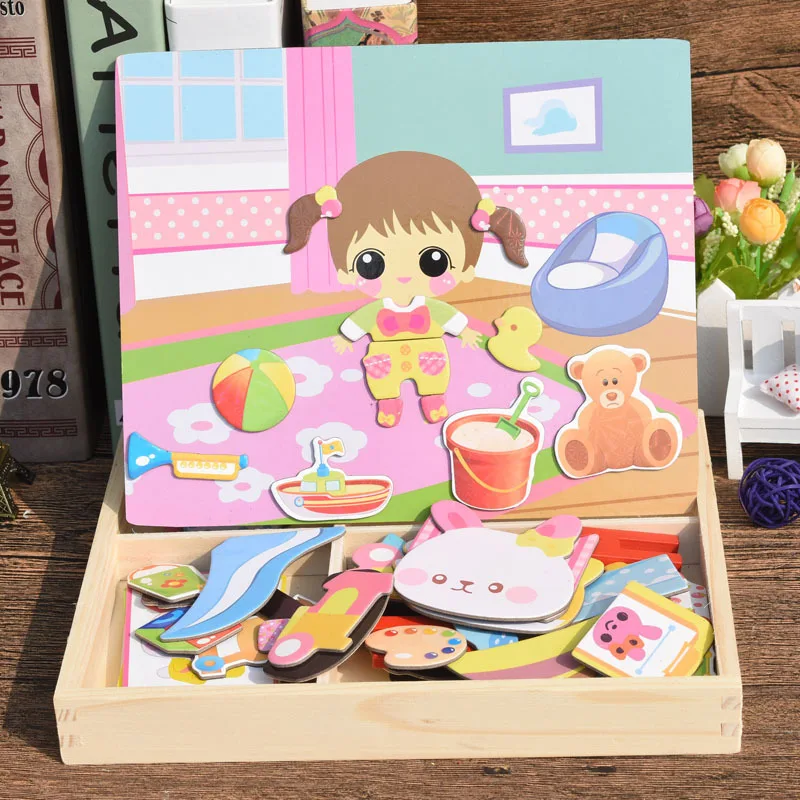 

Change Clothing Toys Wooden Drawing Board Magnetic Jigsaw Puzzle Two-in-one Toys A Variety Of Change Dressing Gift For Children