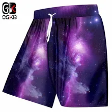 OGKB летние мужские пляжные шорты с крутым принтом фиолетовые Galaxy Space 3D бордшорты мужские хип-хоп быстросохнущие Полиэстеровые Шорты для плавания Homme