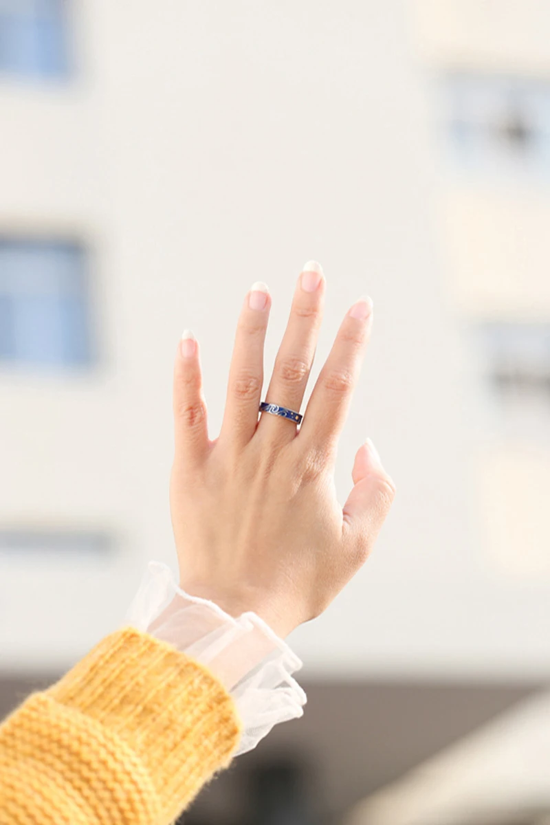 Qevila Van Gogh Starry Sky Open Lovers Rings For Women Men Romantic Valentine's Day Gift Real 100% 925 Sterling Silver Jewelry  (11)