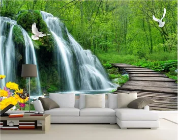 

Custom mural photo 3d wallpaper forest falls bridge home decor painting 3d wall murals wallpaper for living room wall 3 d