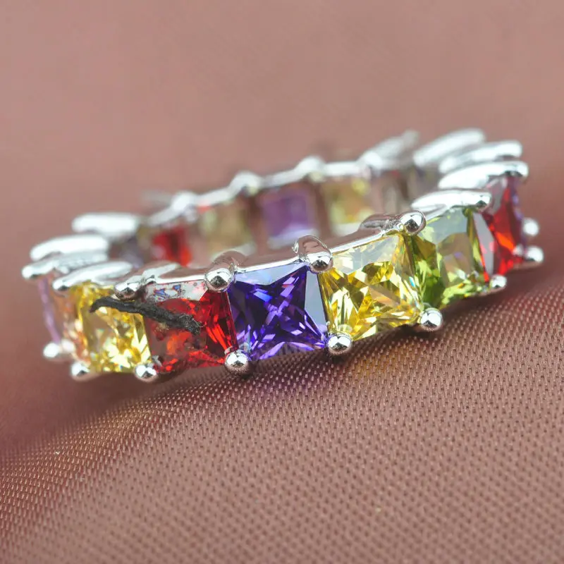 Мода разноцветный Кубический Цирконий Серебро для женщин ювелирные кольца Размер 6 7 8 9 SA028
