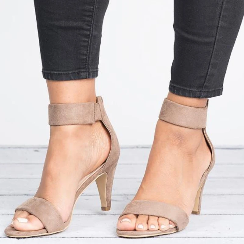 

Women Sandals 2019 Summer Shoes Woman Peep Toe Mid Heels Sandals Sexy Summer Sandalias Mujer Zipper Plus Size Heels Women