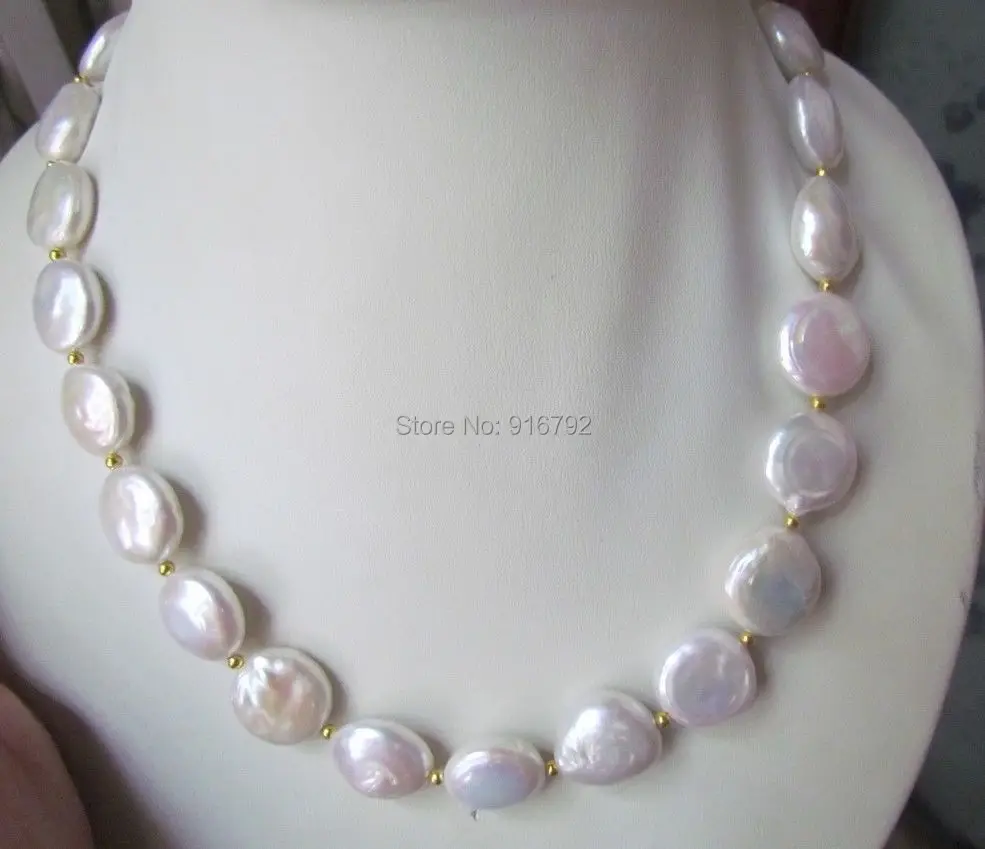 

YH@CS >>>>>17"15-16MM AAA NATURAL SOUTH SEA WHITE COIN PEARL NECKLACE925Clasp