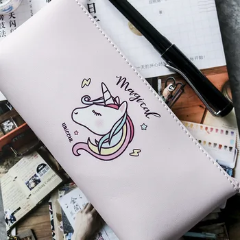 

1pcs Korea Creative Clean Pu Unicorn Pencil Female Elementary School Pupil Simple Large-capacity Pencil Bag Stationery Bag