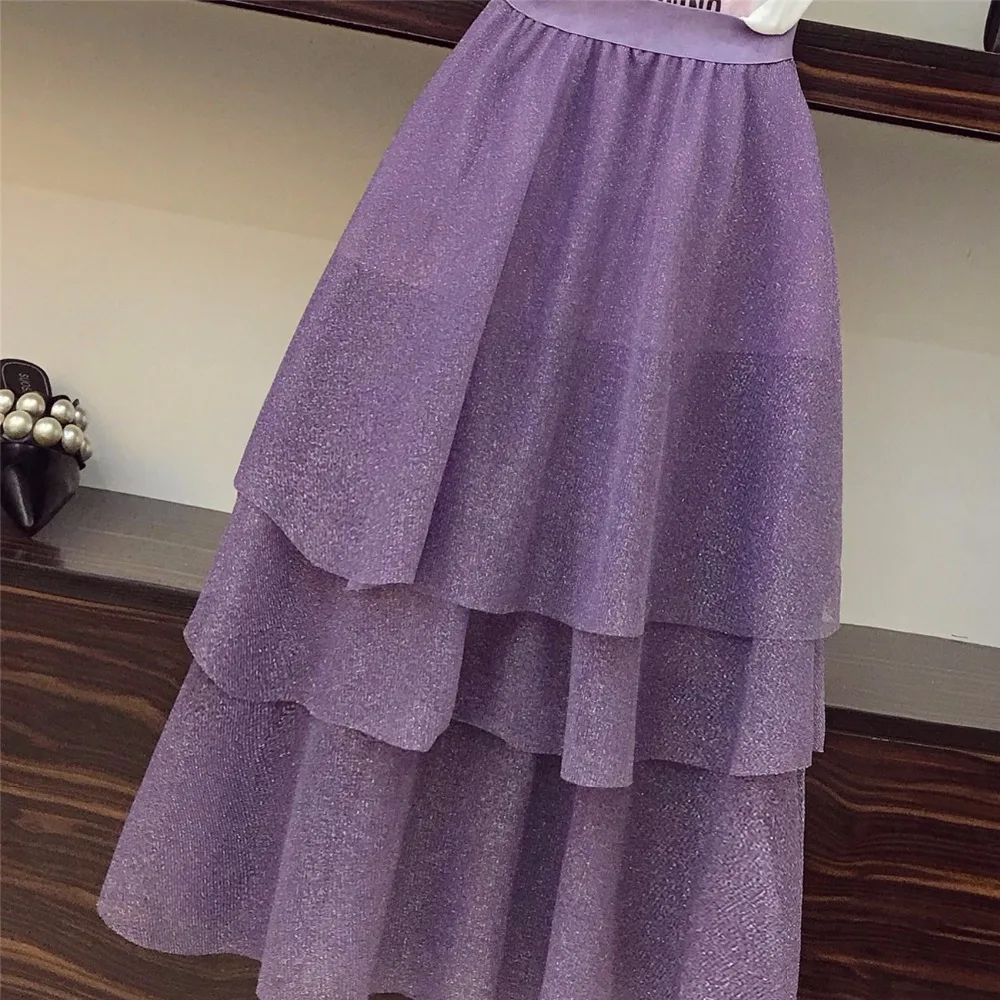 Летняя модная женская Повседневная футболка с круглым вырезом+ красивая фиолетовая юбка, комплект из 2 предметов, женские костюмы A251