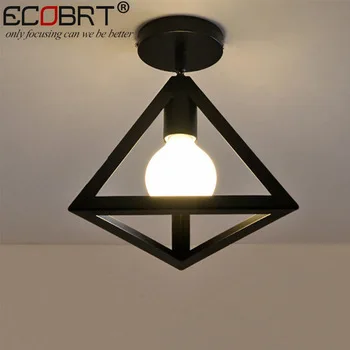 ECOBRT Nordic style triangle black ceiling light with E27 bulb iron foyer bed room study corridor ceiling lighting fixtures