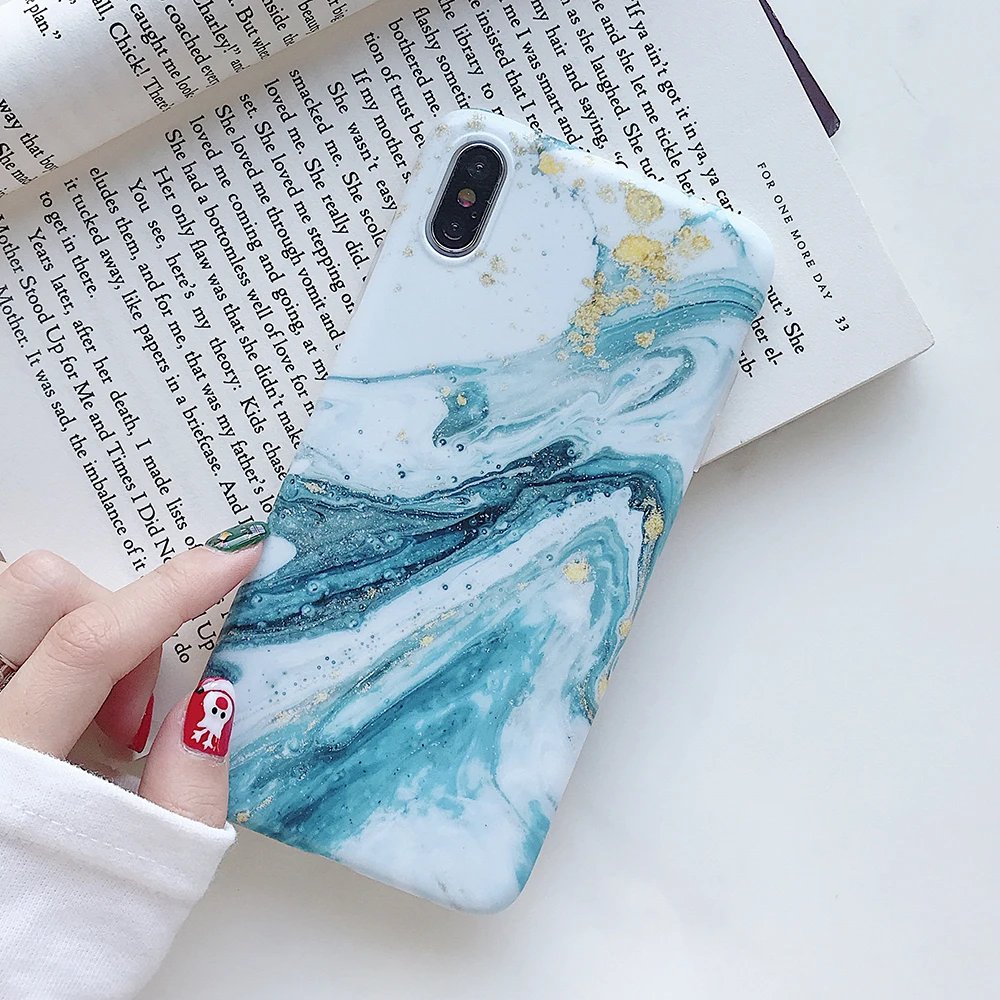 Flexible TPU Mobile Phone Accessories Case for iPhone 7 Plus 8 Plus X XR Matt Marble Design Anti-Finger Slim Fit Cellphone Cover