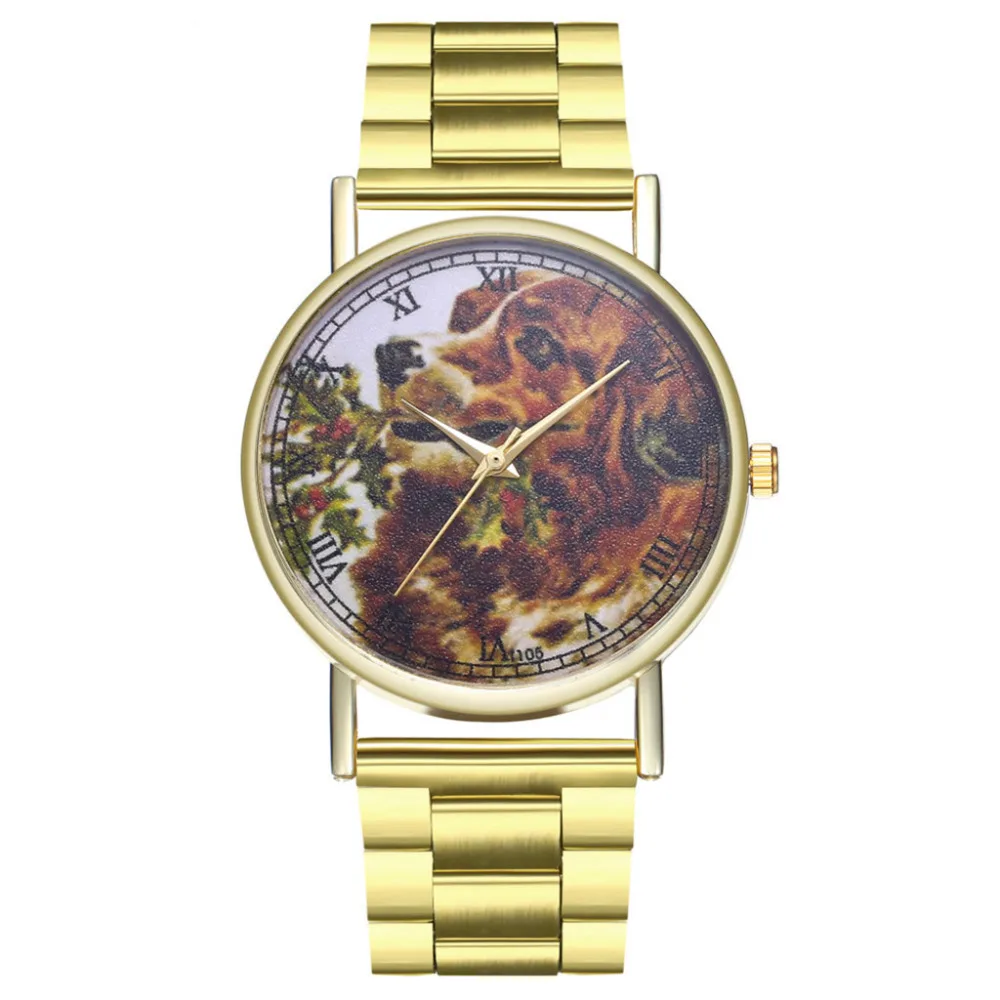 Vintage Animal dog Fashion casual stainless steel female watch Ladies