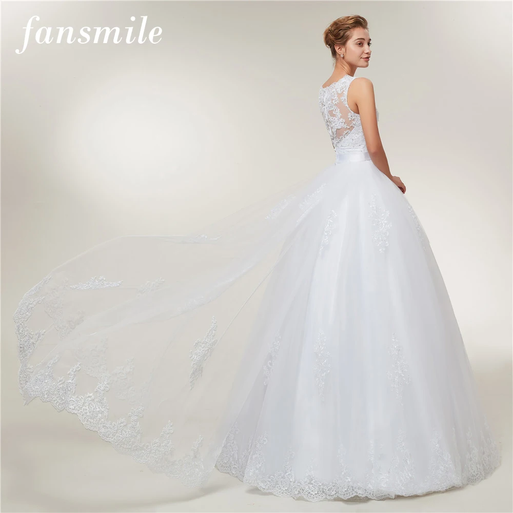 

Fansmile Lace Ball Gowns Wedding Dress Bridal Vintage Wedding Dress 2019 Train Vestido De Noiva Custom-made Plus Size FSM-402T