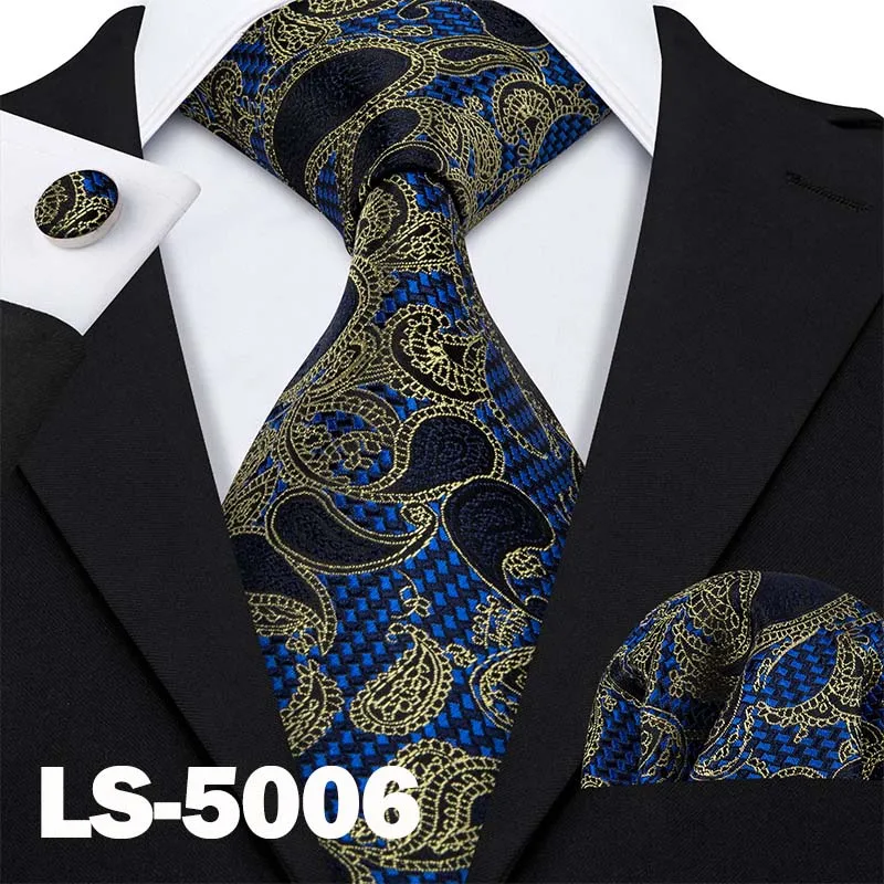 LS-5006 Классический Полосатый галстук с зеброй для мужчин s шелковый галстук Hanky Подарочная коробка набор жаккардовый мужской галстук золотой черный мужской галстук набор Barry.Wang LS-5173 - Цвет: LS-5006