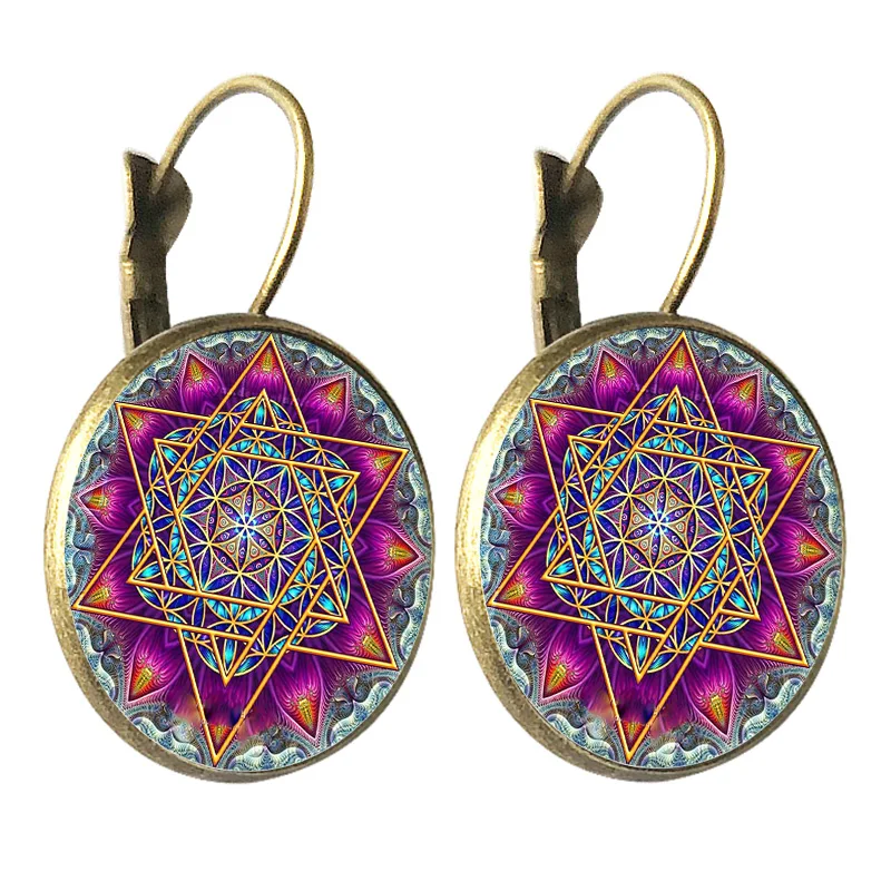 bronze hoop Earring - mandala flower 6