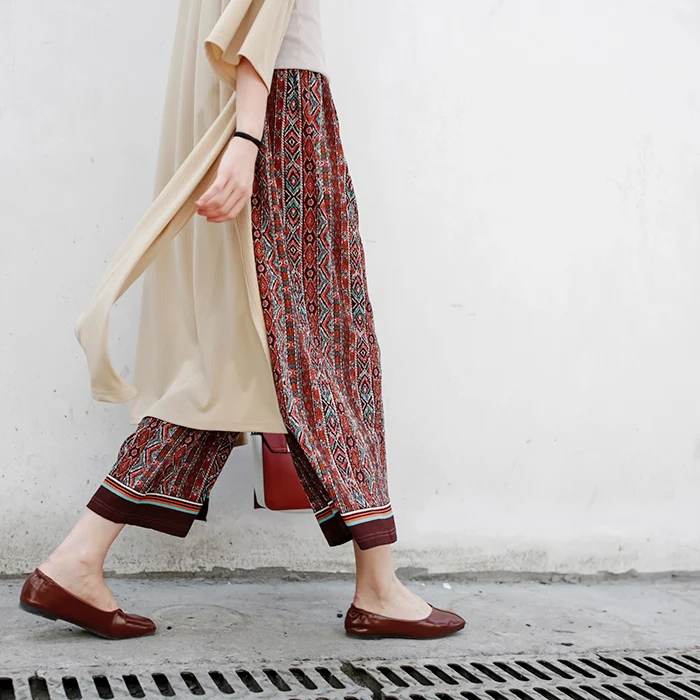 

high quality Bohemian national wind loose chiffon wide leg pants female summer Soft pants casual pants beach skirt pants