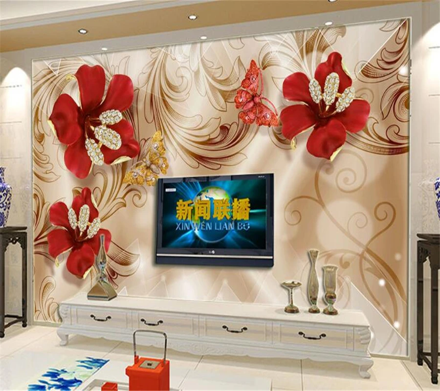 

Beibehang Custom wallpaper 3d European palace wind gold jewelry flowers TV background living room bedroom 3D wallpaper mural