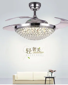 

Ceiling Fan Light Invisible Living Room Modern Minimalist Atmosphere Home Restaurant LED Bedroom Crystal Lamp