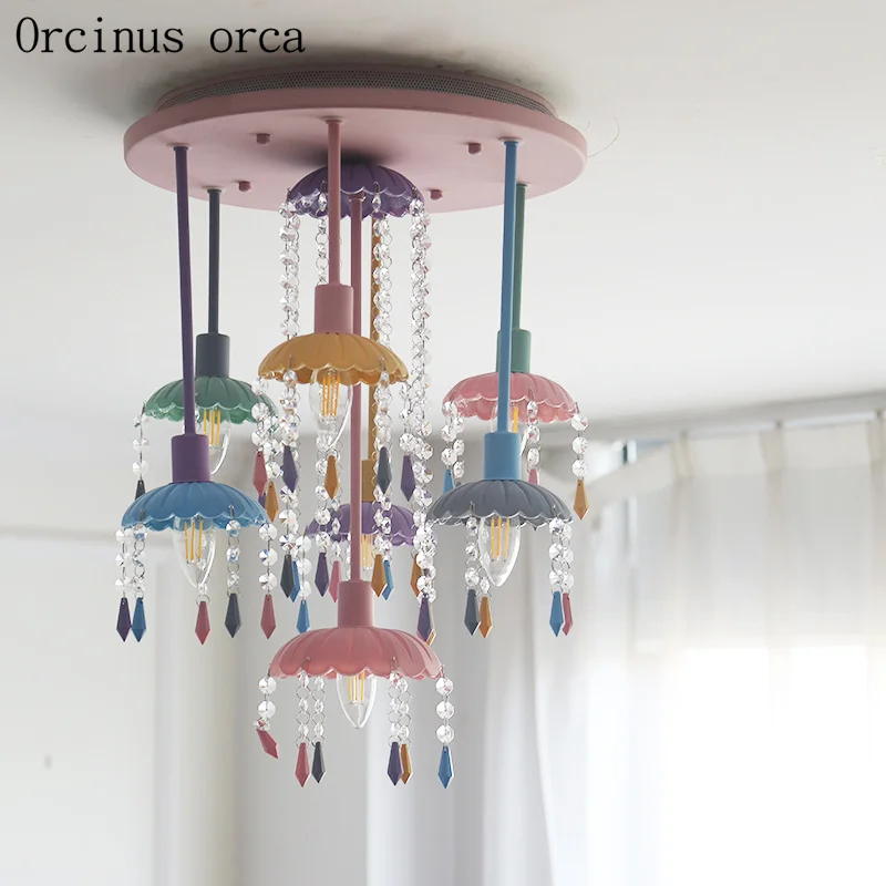 

Cartoon color candy crystal pendant lamp Girl Bedroom Princess bedroom children's room lamp American LED crystal chandelier
