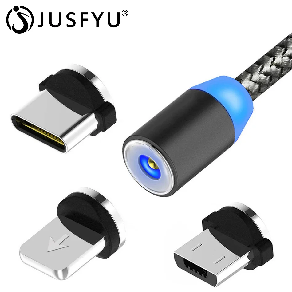 JUSFYU Магнитный кабель нейлоновый плетеный Micro USB магнитным проводом для Huawei