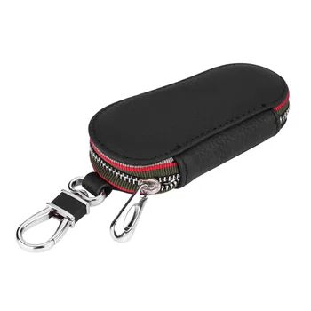 

Universal Car Auto PU Leather Zipper Key Case Holder Storage Bag Cover Black Designed with safety key chain inside Portable size