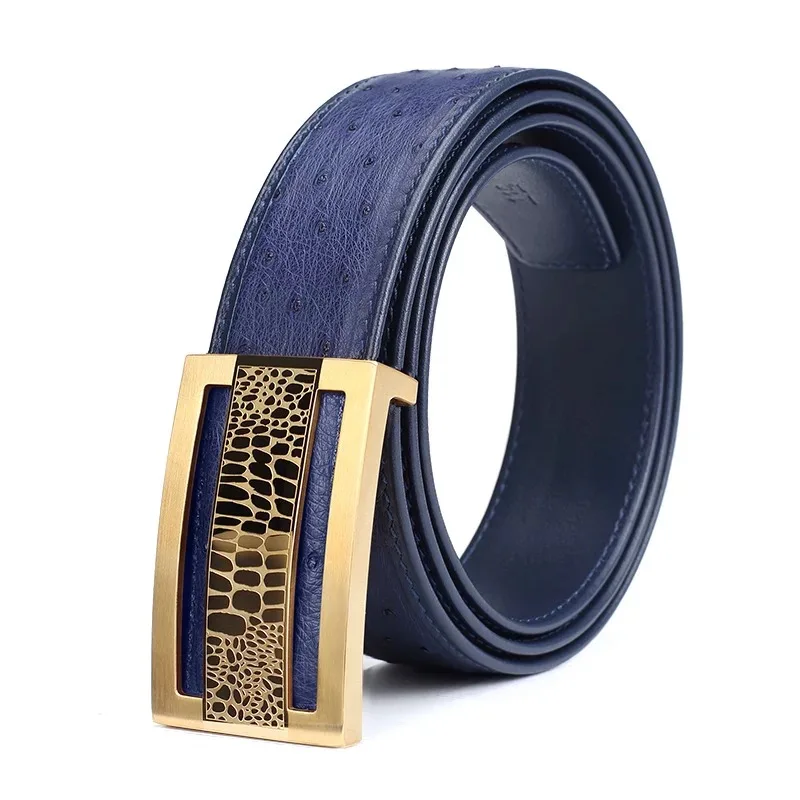

Formal Business Style Authentic South Africa Ostrich Skin Gold Buckle Men's Waist Strap Exotic Genuine Leather Male Suits Belt